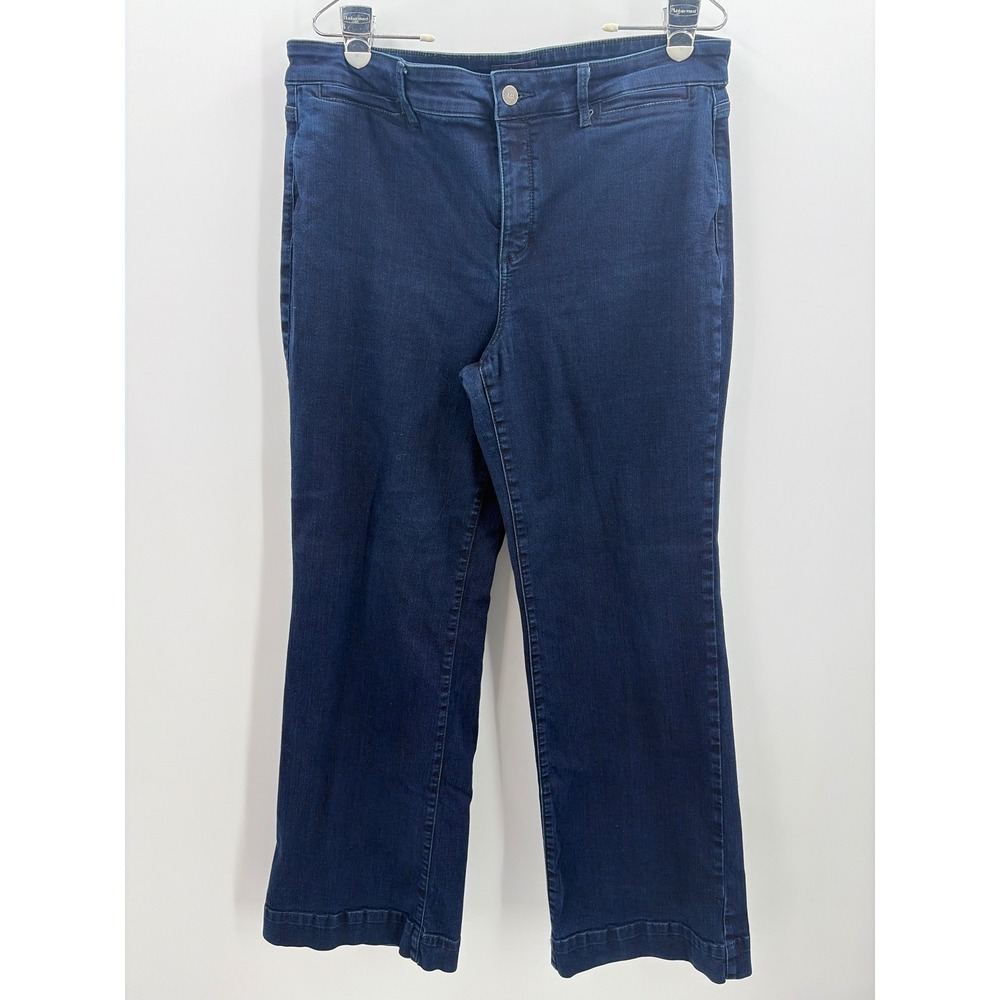 NYDJ Dark Enzyme Wide Leg Lift Tuck Jeans MTEN737T Womens 14 High Rise Denim